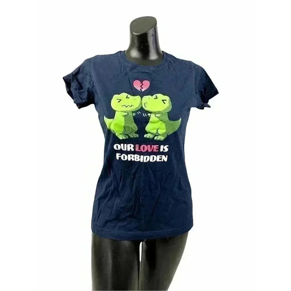 Dinosaur Love T Shirt Short Sleeve MEDIUM Tee Turtle Women's Dark Blue - Picture 1 of 10